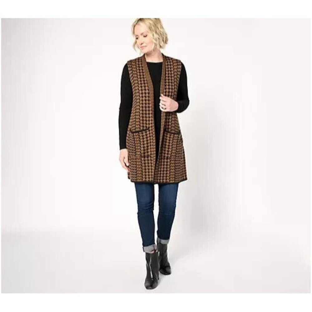 GRAVER Susan Graver Regular Jacquard Knit Open Caramel/Black Size MEDIUM A658954